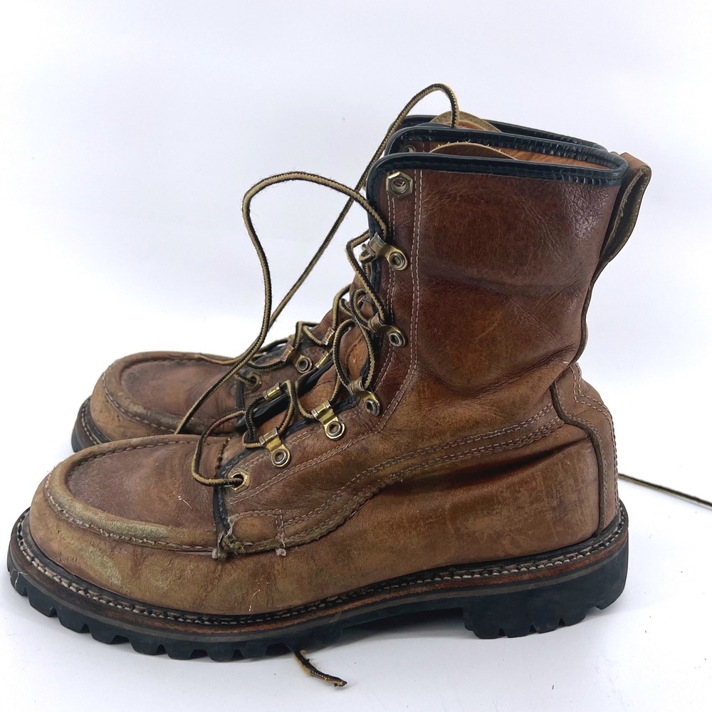 Herman Survivor Vintage Mens Brown Leather Moc Toe Work Boots Vibram Sole 9 N